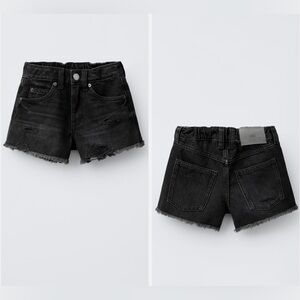ZARA High Waisted Distressed Black Ripped Jean Shorts